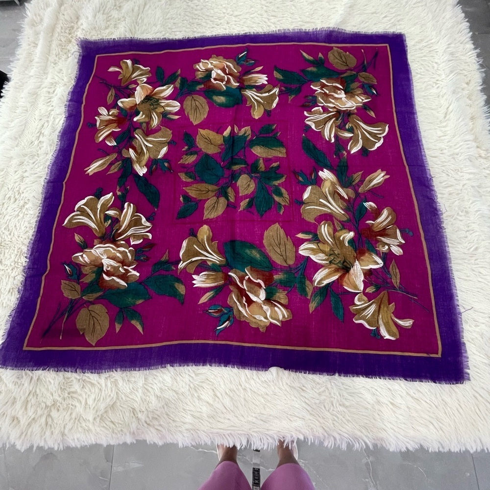 Amanda Smith Purple and Brown Floral Wool Scarf